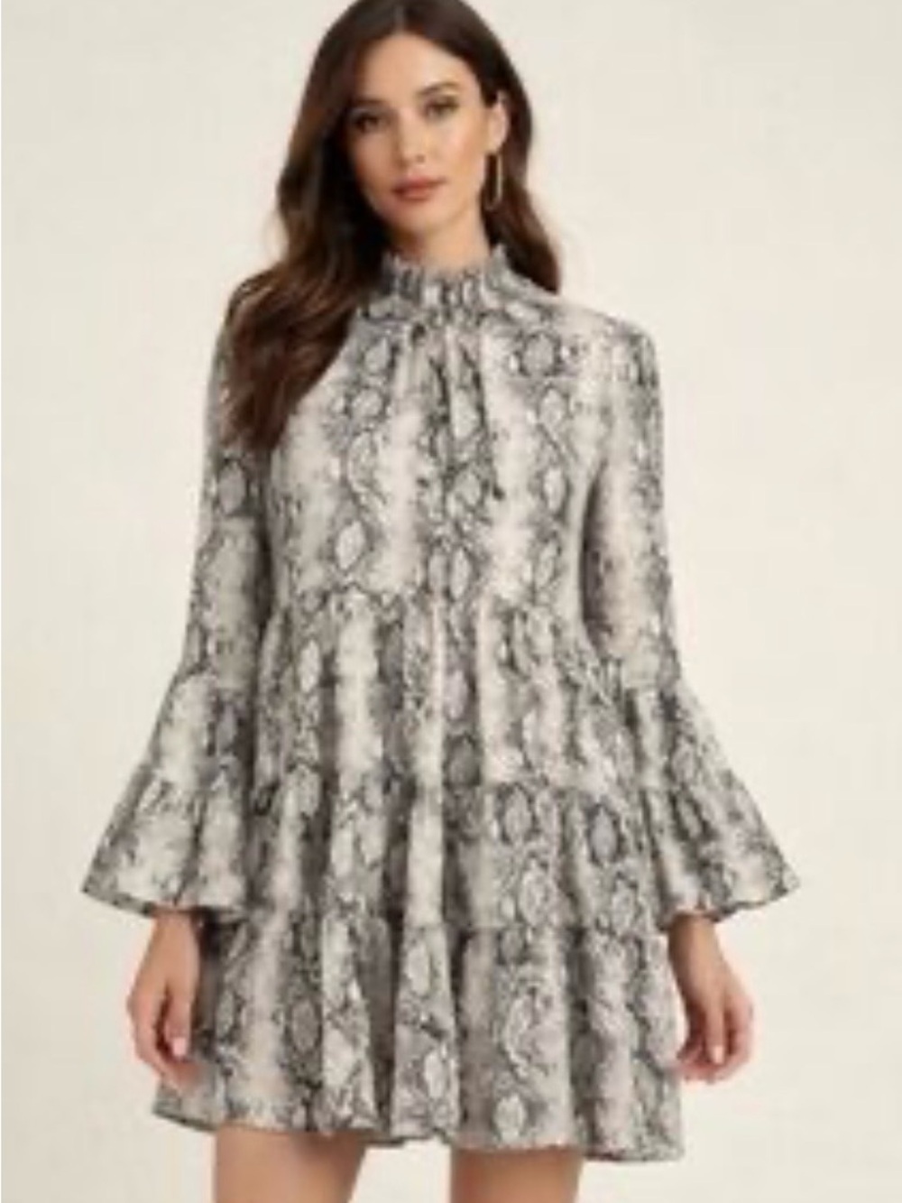 EUC Altar'd State Dress in Snake-Print with a Tiered Skirt in Cream and Gray